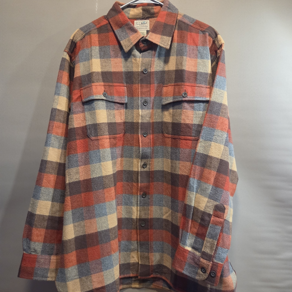 L.L. Bean Men's Plaid Button-Down Shirt - Red, Blue, Cream, Brown